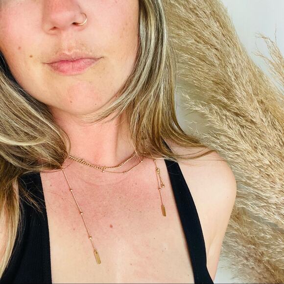 NORDSTROM REVOLVE Gold Wrap Scarf Dangle Drop Beaded Loose Necklace Jewelry - Picture 2 of 6